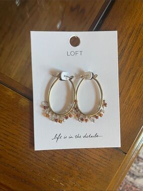 LOFT Gold Oval Hoop Earrings with Amber Bead Dangles